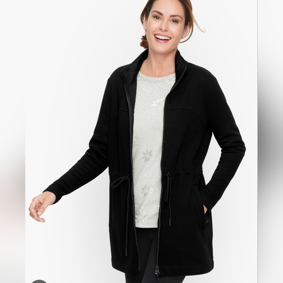 Talbot's Black Long Zip Up Fleece Lined Jacket With Draw String Large [133] - Picture 11 of 12